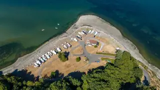 Bird's-eye view of Beachcomber RV Park and the Cowichan Head shoreline