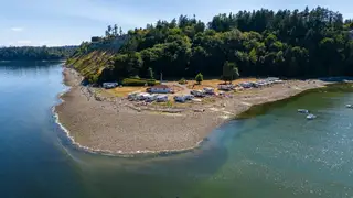 Aerial view of Beachcomber RV Park on the point
