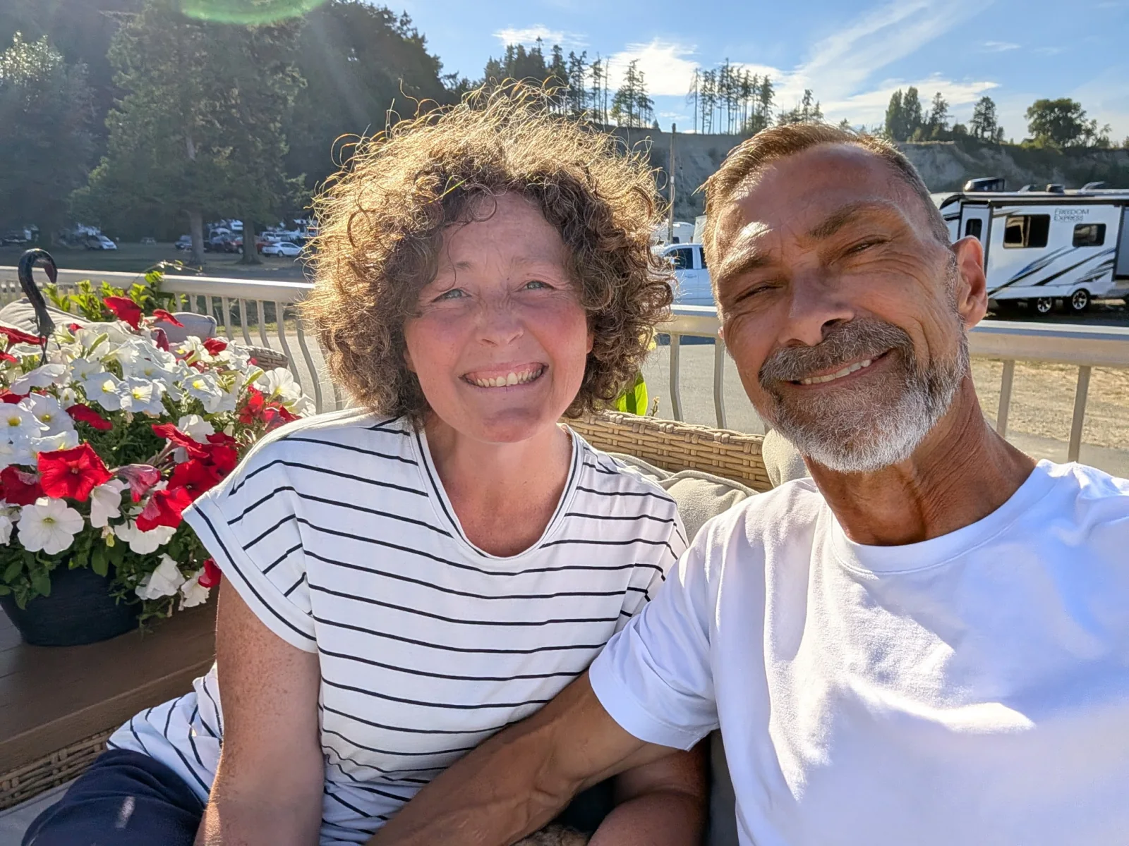 Roger and Sylvie smiling together at Beachcomber RV Park